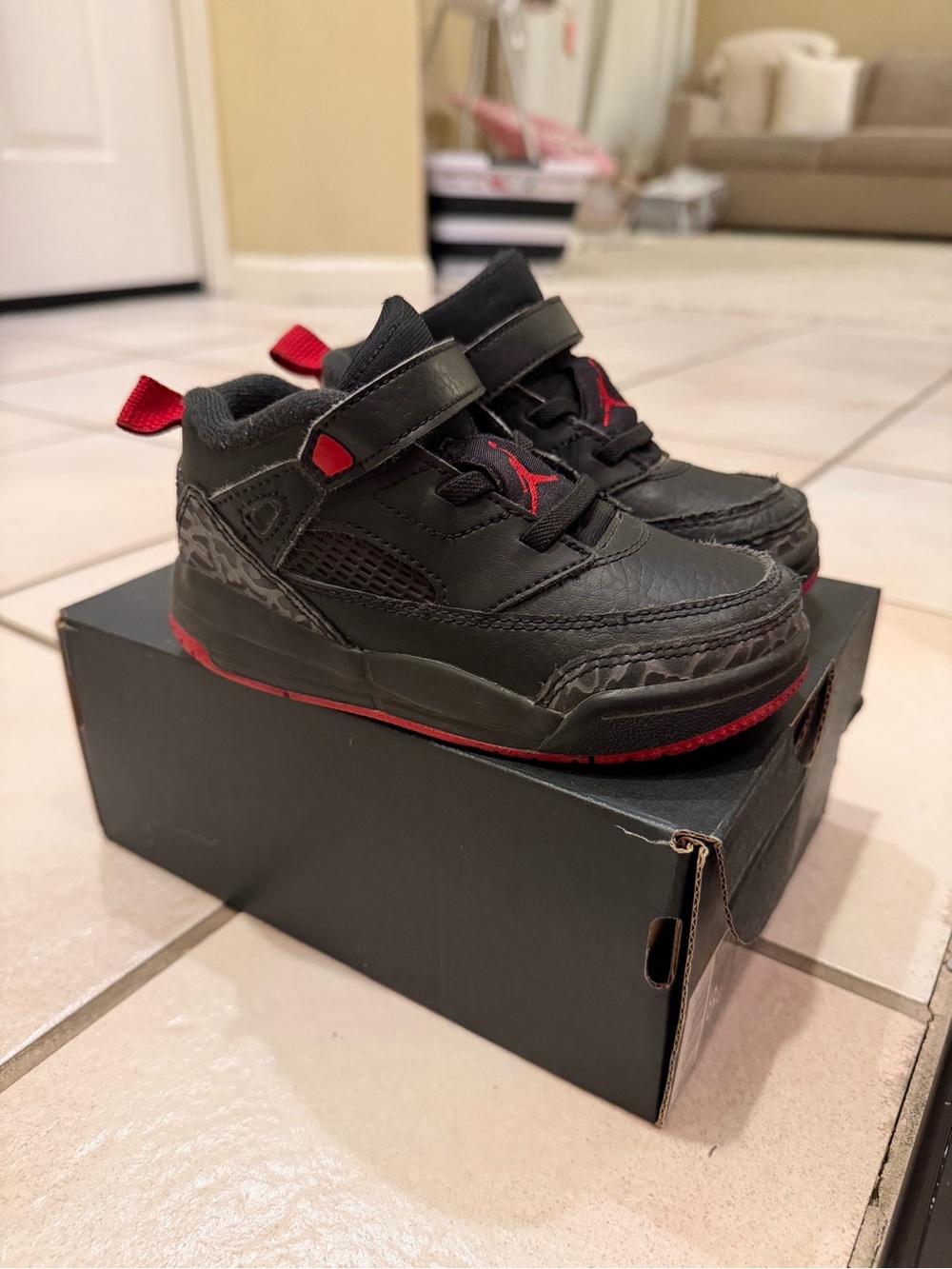 Air Jordan Spizike Low TD 'Bred' - Black/Gym Red-Cool Grey Toddler Size 8C